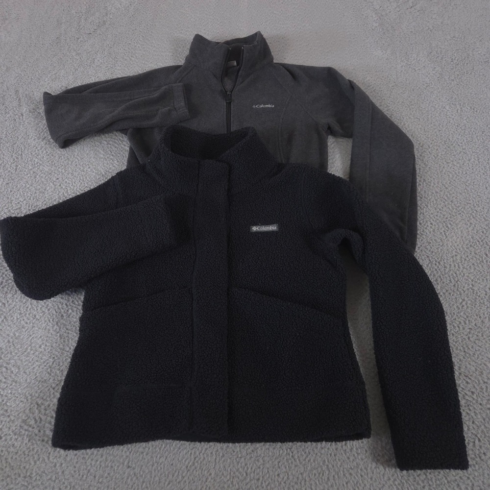 LOT OF 2 Columbia Jacket Womens M Black Grey Benton Springs Panorama Snap Fleece